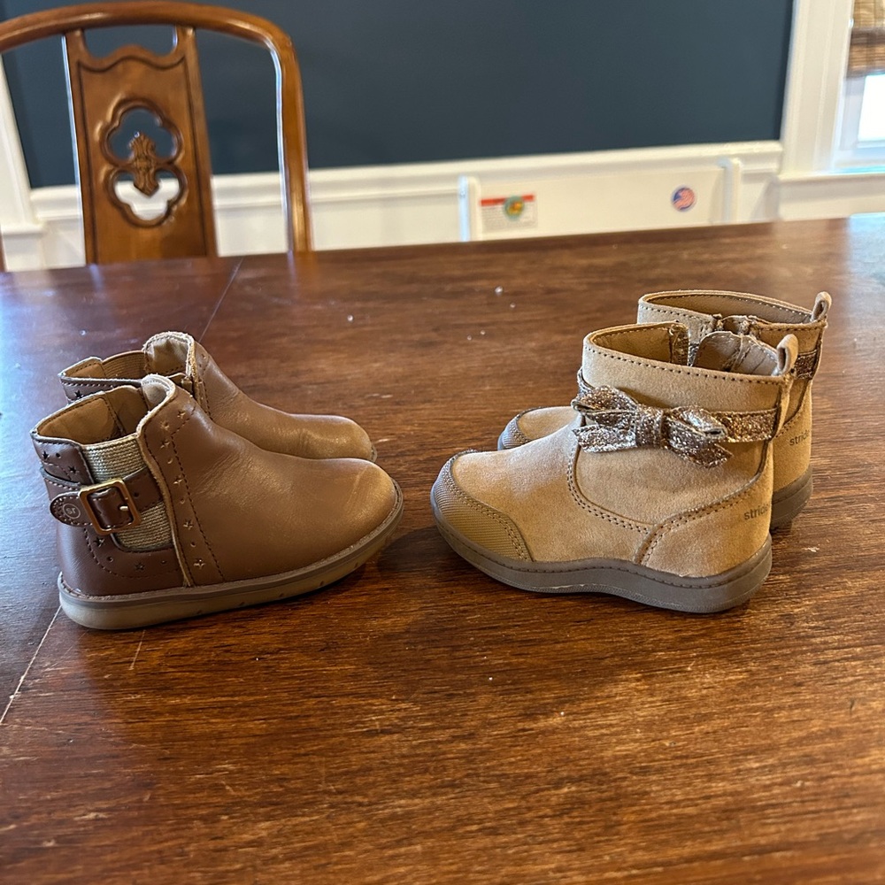 2 pairs of stride rite brown boots toddler size 5